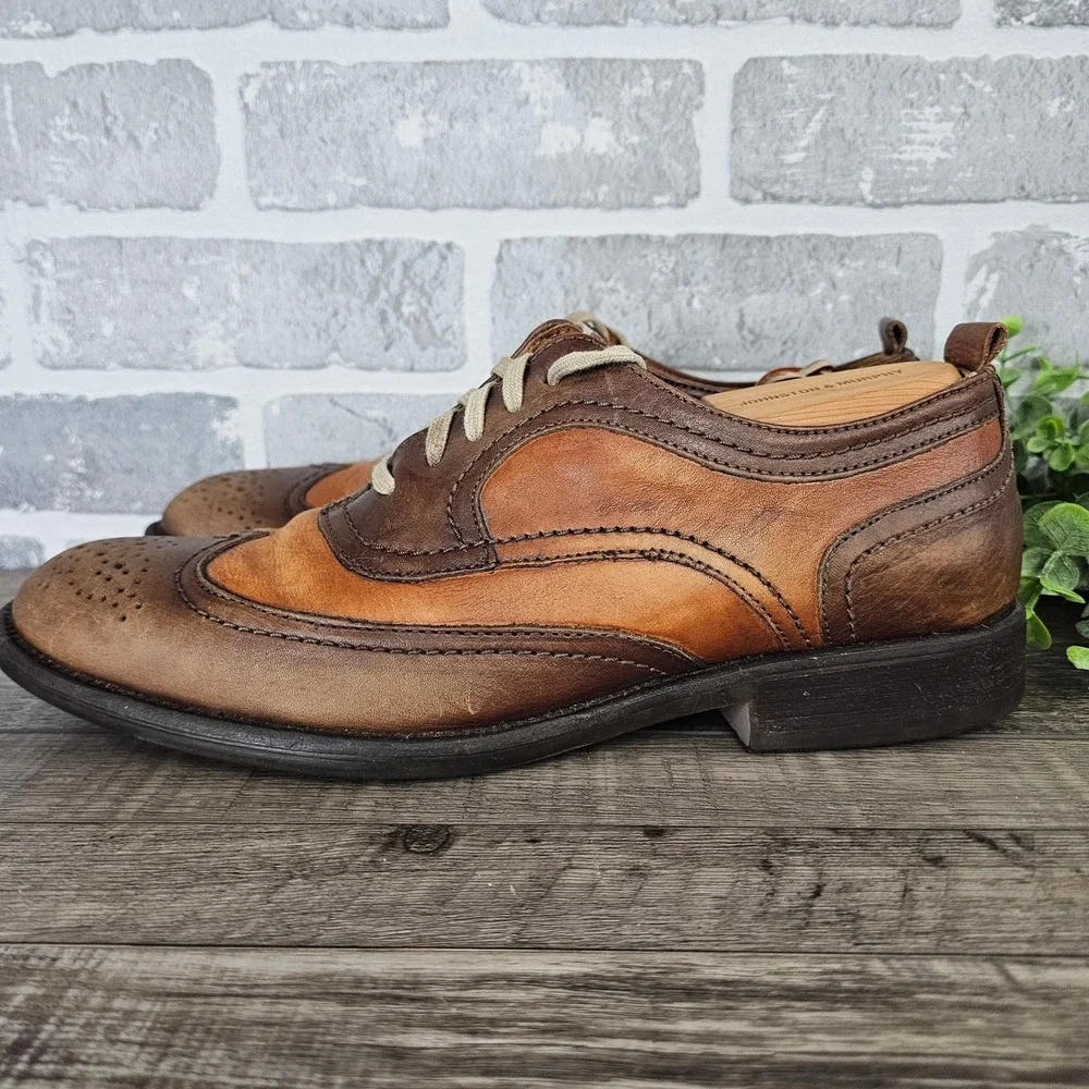 Johnston & Murphy J&M 1850 Two Tone Brown Leather Wingtip Brogue Oxfords Sz. 9.5